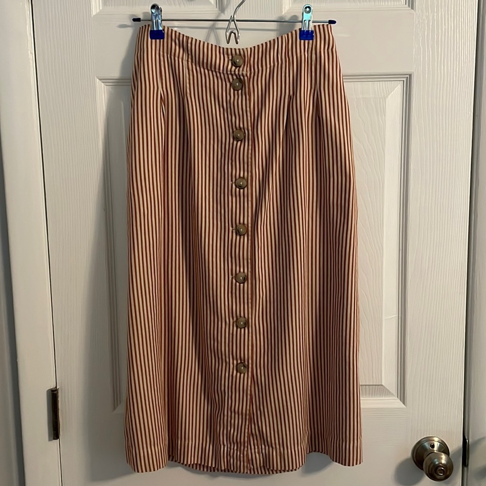 Madewell Striped Button-Front Midi Skirt - Red and White